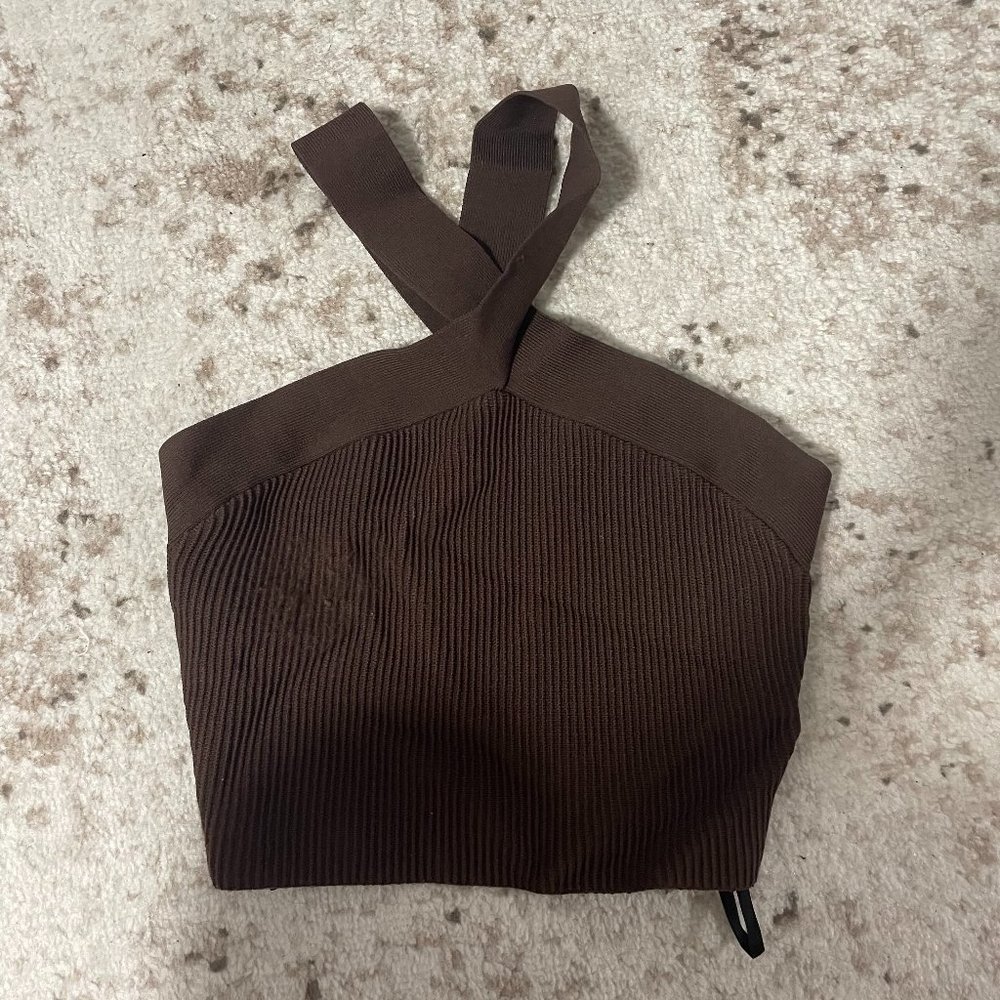 Aritzia Babaton Sculpt Knit Criss Cross Tank - Brown/Small
